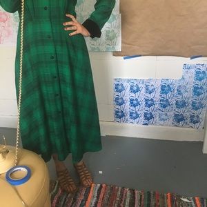Wool green flannel dress